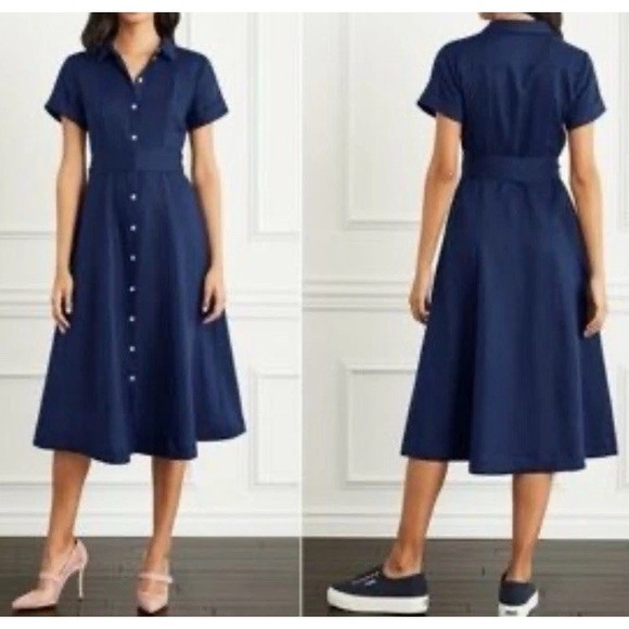 Hill House Linen Midi Lily Shirt Dress Womens XS Blue Quiet Luxury Pockets - Picture 1 of 7